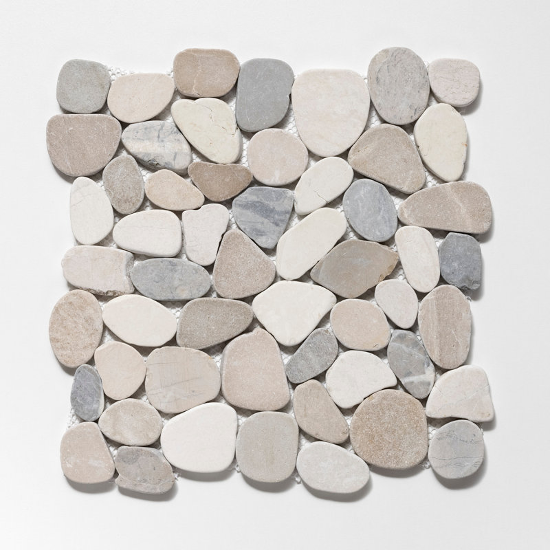 Sliced Pebble Mosaic Wall & Floor Tile, White/Tan/Gray Blend