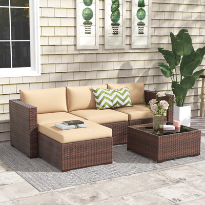 Abler Wicker 3 - Person Modular Patio Conversation Sets with Cushions