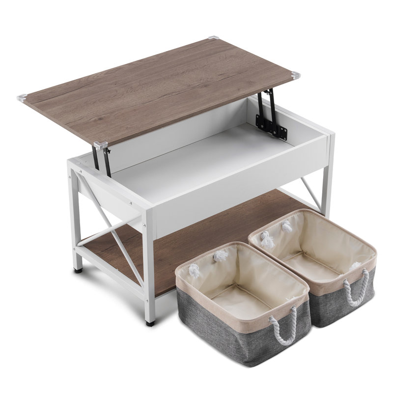 Table basse 36,02 po à côtés latéraux en X, Blanc, Brun