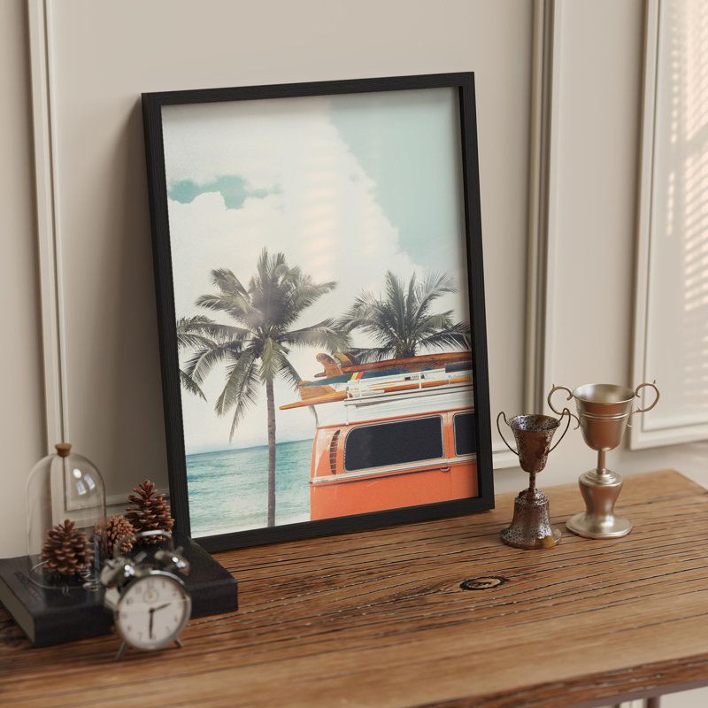 Illustration d'une petite orange orange dans une île tropicale paradisiaque, Noir, H 16 po x l 12 po