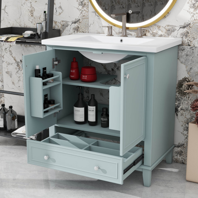 Base de meuble-lavabo polyvalent 30 po avec armoire à portes polyvalente et tiroir, Vert