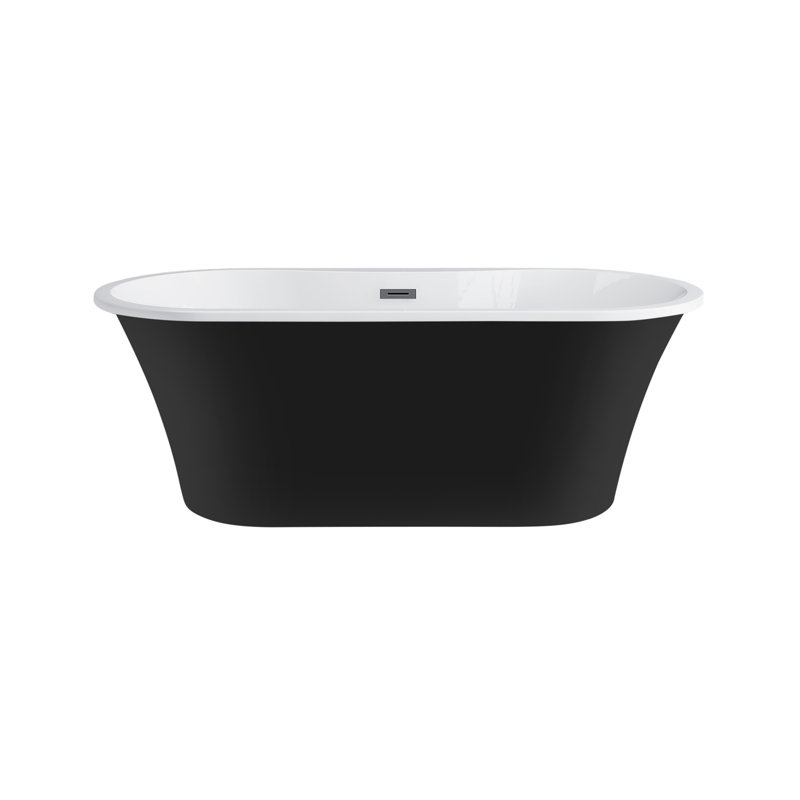 66.62'' x 29.5'' Freestanding Soaking Acrylic Bathtub, Black, White Powder Coat