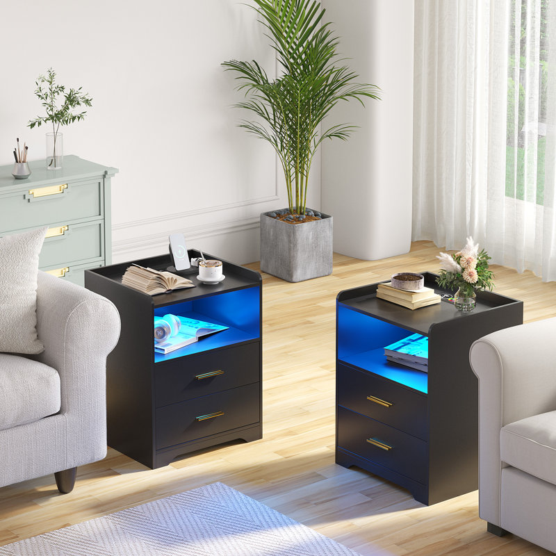 17.7'' W 2 - Drawer Nightstand, Black