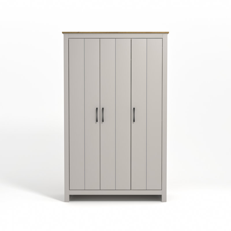 Limestone 3 Door Manufactured Wood Wardrobe, Light Grey/Brown