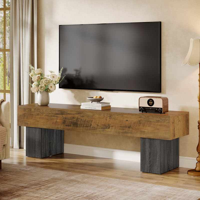 63" TV Stand, Farmhouse Entertainment Center, Gray/Vintage Brown