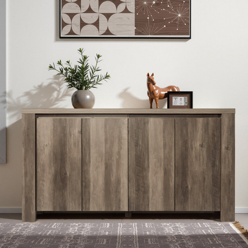  Sideboard Buffet Cabinet 63” Modern Farmhouse Accent Cabinet 4 Doors Kitchen Buffet Wood Side Board Coffee Bar Table Media Console Credenza Storage Cabinet Entryway Living Dining Room