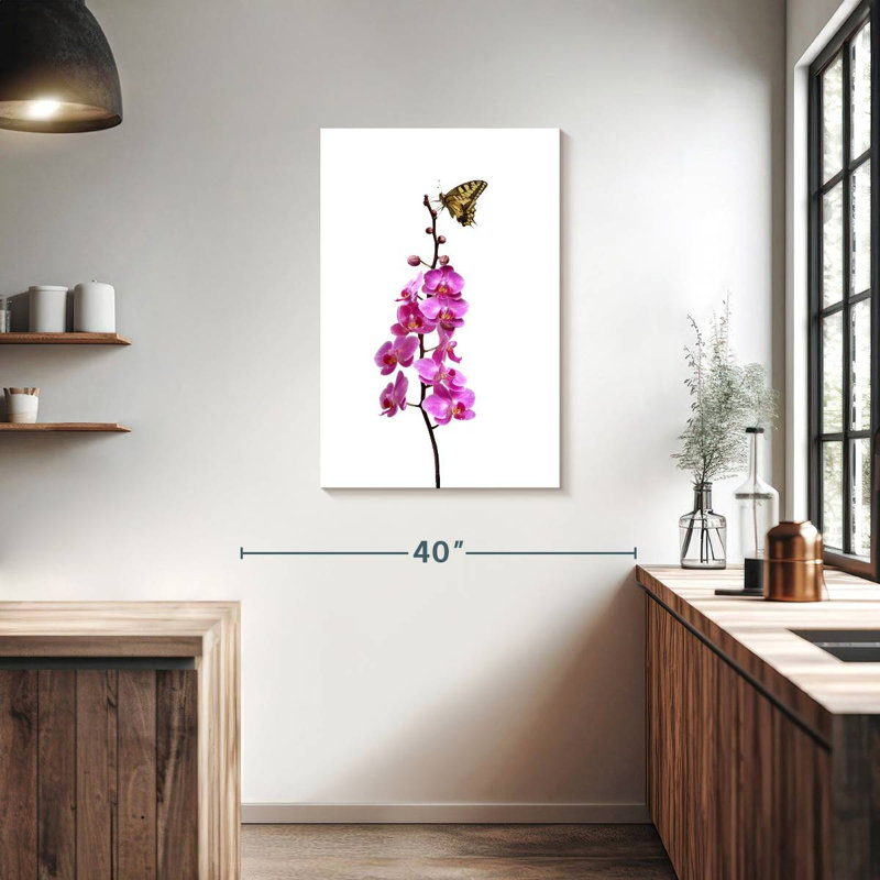 Brampt Butterfly On Orchid Stalk, 36" H x 24" W