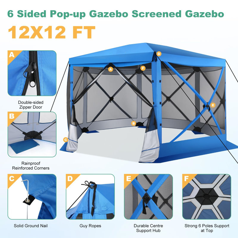 12'x12'FT Screen Room with Mosquito Netting, Blue