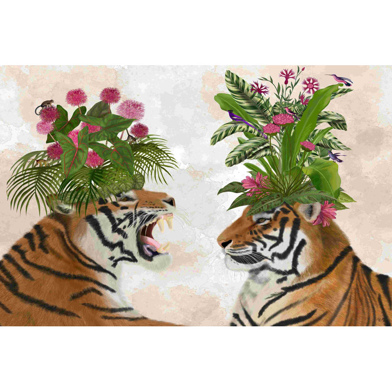 Hot House Tigers, paire, rose-vert, H 8 po x l 12 po x P 1,25 po