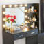 Bureau de coiffeuse avec miroir à DEL, 2 grands tiroirs et grand organisateur vertical-1200192999