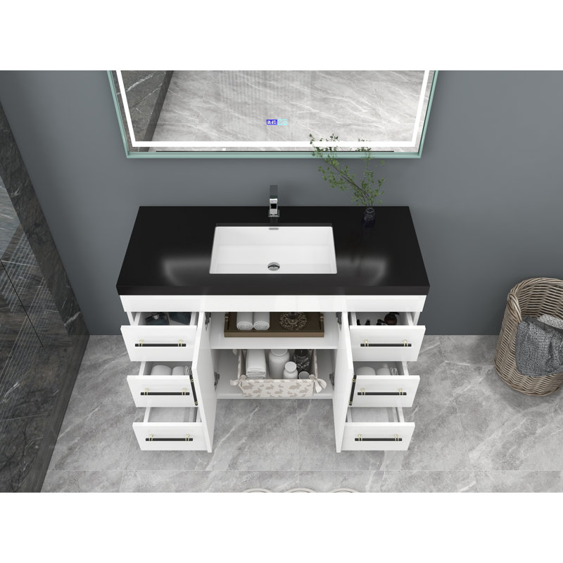 Ensemble de meuble-lavabo simple 48 po Campbell-Johnson, Blanc très luisant, Noir mat