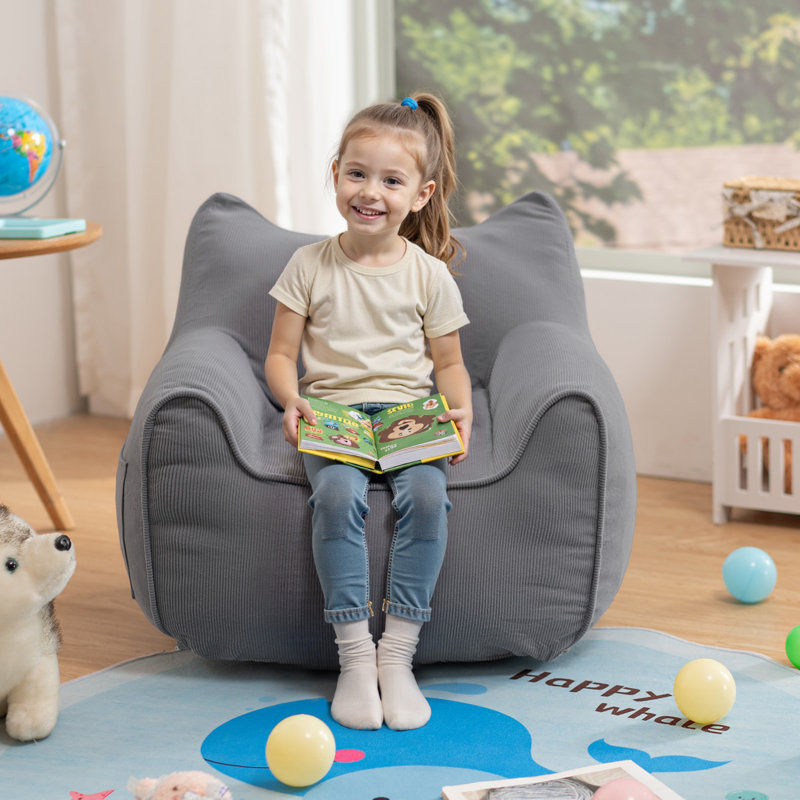 Fauteuil à billes pour enfants avec fauteuil à billes rembourré pour enfant, Mélange de coton gris