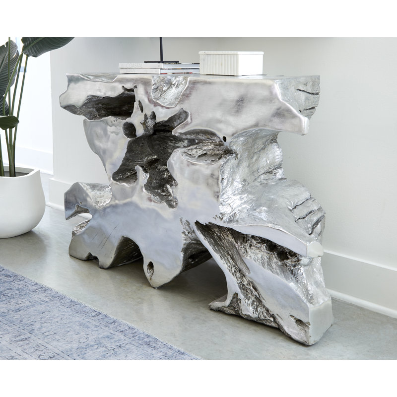 Venice Silver Leaf Freeform Wood Console Table