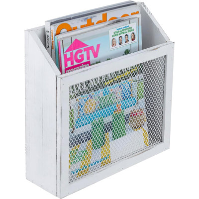 Rustic Magazine Holder Vintage White Wood And Chicken Wir...