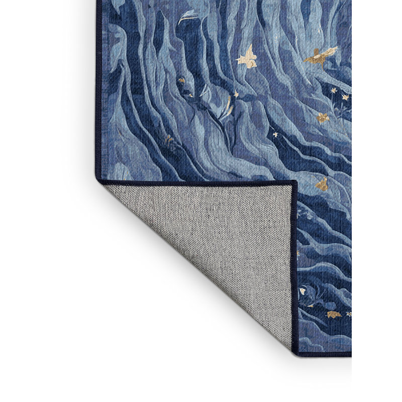 Machine Washable Blue Area Rug, Rectangle 2' x 3'