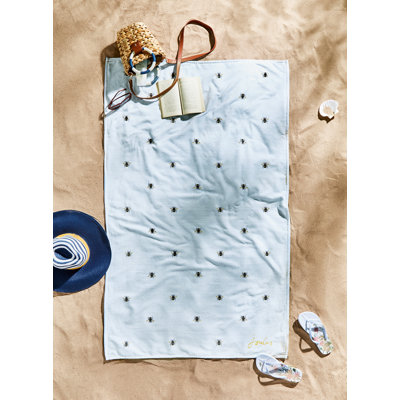 Botanical Bee Cotton Beach Towel Blue