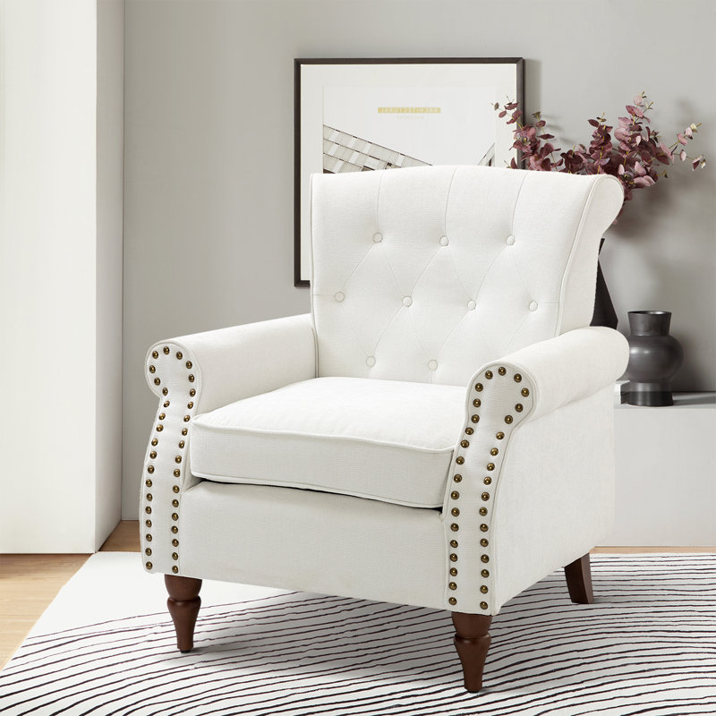 Fauteuil capitonné en polyester 29,5 po Anite, Ivoire