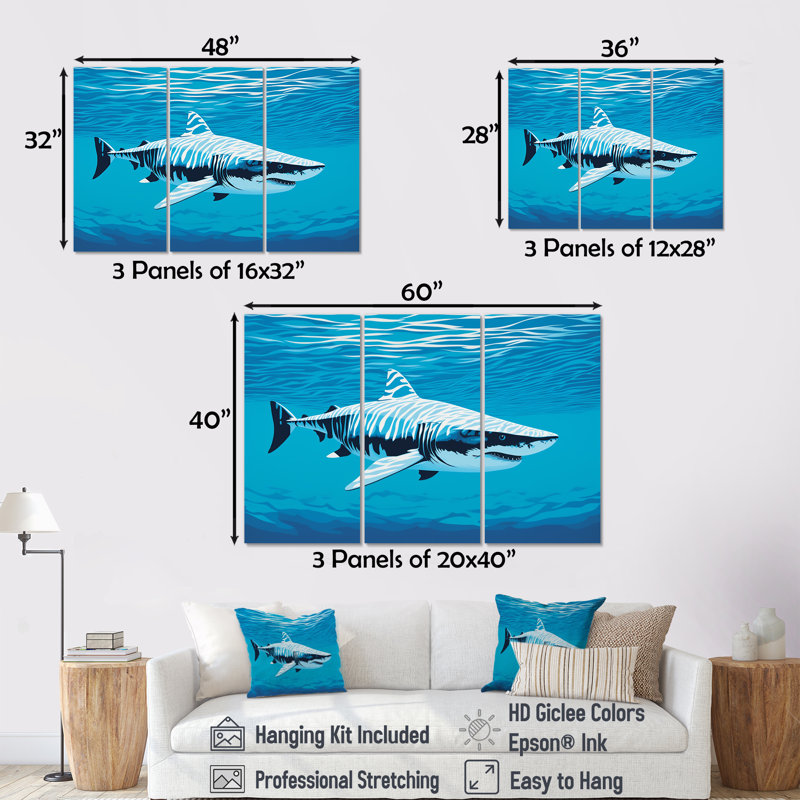 Tiger Shark Territory - Shark Wall Art Print Set, 28" H x 36" W