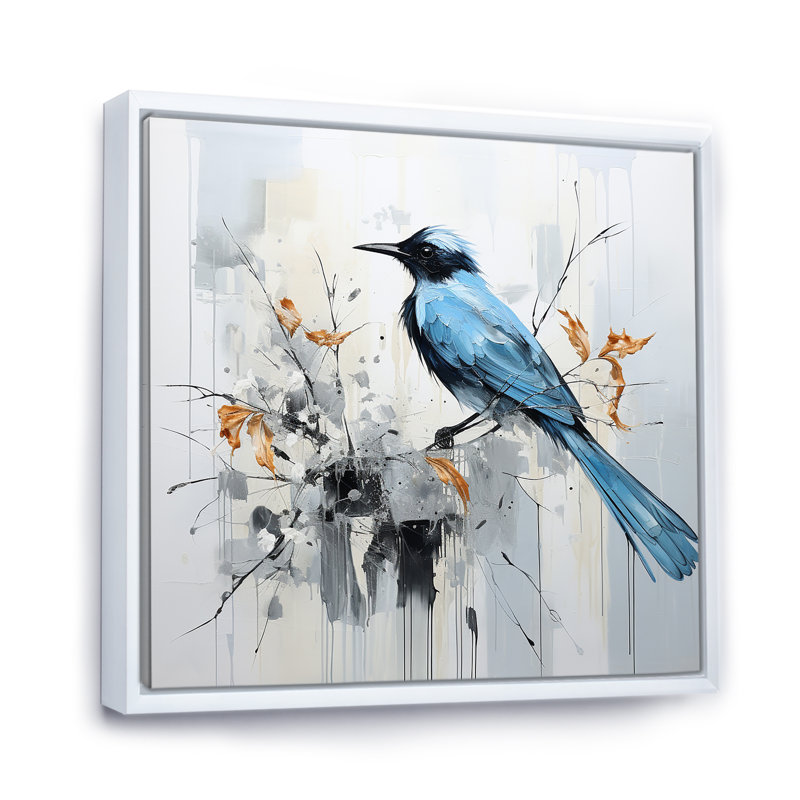 «Blue Bird Minimalisme Flowers», reproduction sur toile, H 36 po x l 36 po x P 1,5 po, Blanc