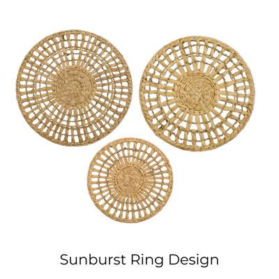Set Of 3 Handwoven Natural Fiber Wall Décor – Natural Boho Circular Design