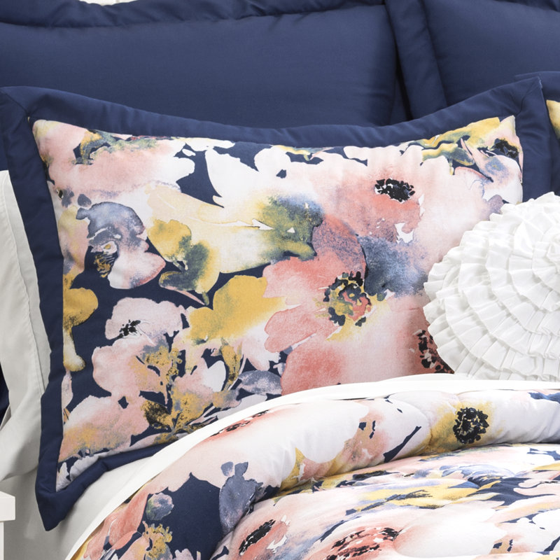 Blue Floral Watercolor Cotton Full Comforter Set