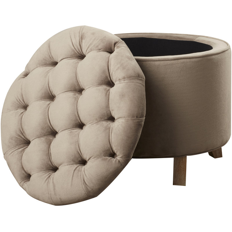 Repose-pieds de rangement rond capitonné Maiden, 100 % coton brun