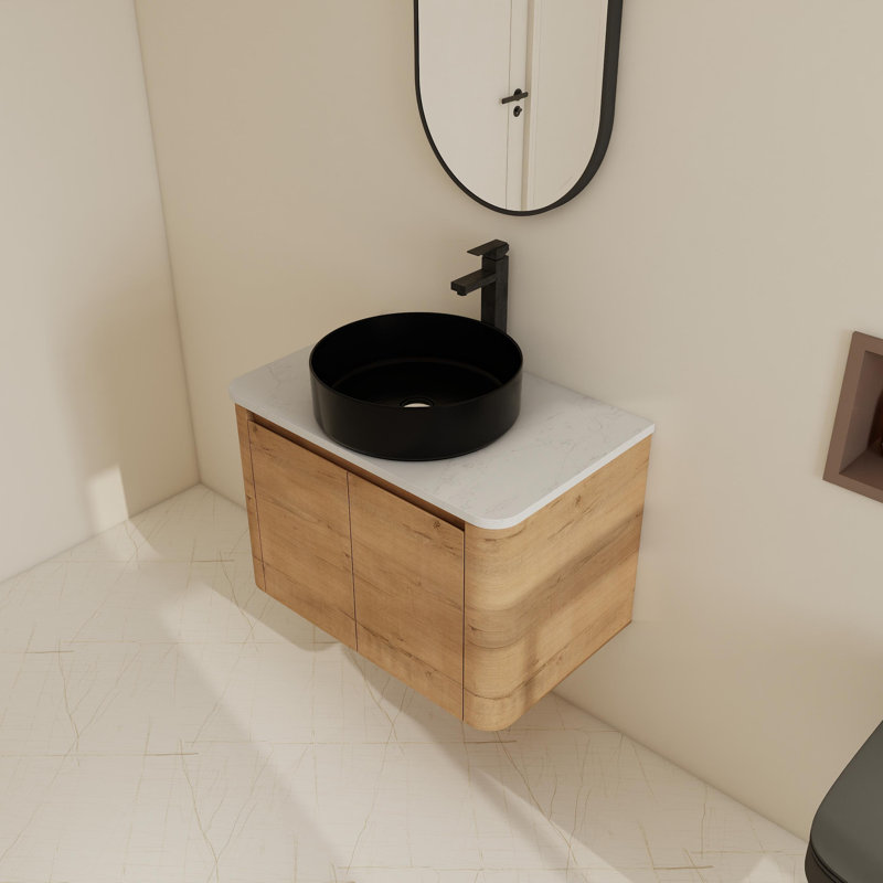 Ensemble de meuble-lavabo simple mural 30 po avec lavabo en céramique, Noir