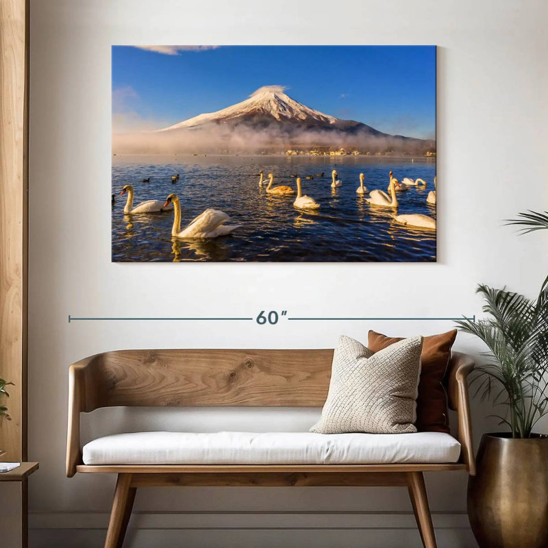 Cygnes d'Alvord près du mont Fuji, H 32 po x l 48 po