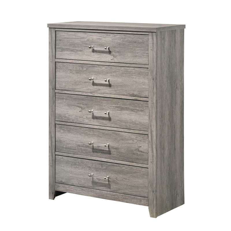 Ensemble de chambre à coucher de très grand lit 6 pièces très grand lit gris avec lit à panneaux, commode, miroir, commode et 2 tables de chevet