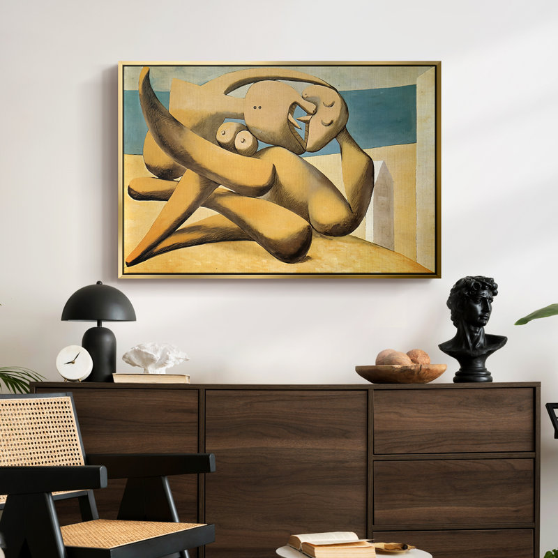 Chiffres au bord de la mer (le baiser), 1931 - Pablo Picasso, toile tendue avec châssis, 24 po x 36 po, Doré
