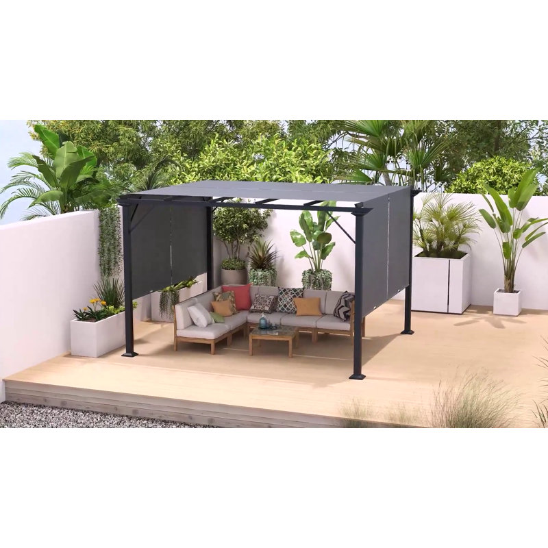 Gray Steel 11.8' x 10' Retractable Pergola Canopy