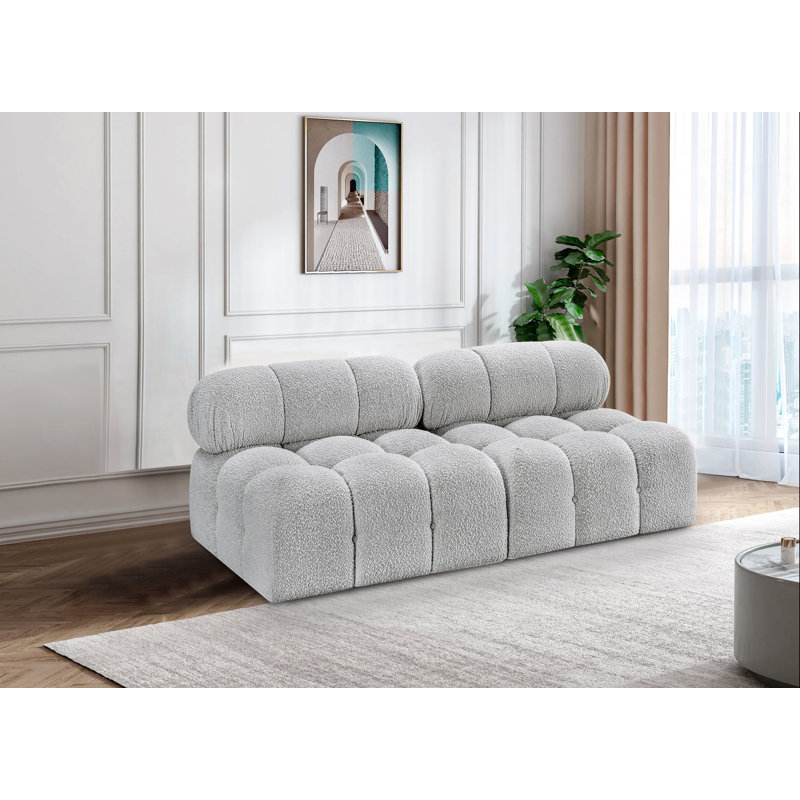 Ames Upholstered Sofa, Grey Boucle Fabric, 2 Armless