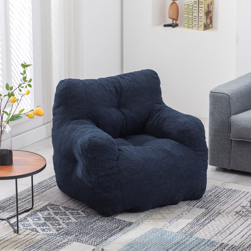 Fauteuil à billes en tissu d'ameublement doux, Imitation fourrure bleu foncé