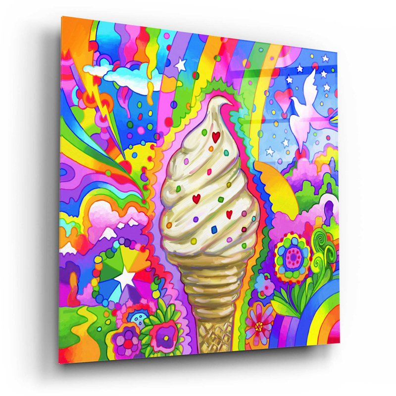 «Ice Cream Cone Pop» par Howie Green - peinture sans cadre, H 12 po x l 12 po x P 0,13 po