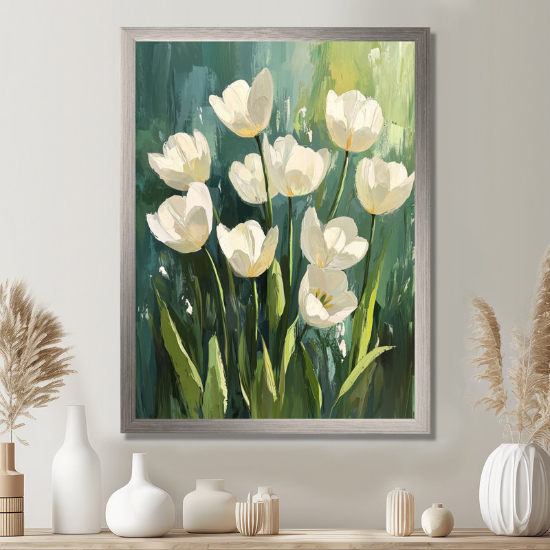 Nobile - Art mural sur toile florale, H 32 po x l 16 po, Argent argent, Reproduction encadrée sans passe-partout