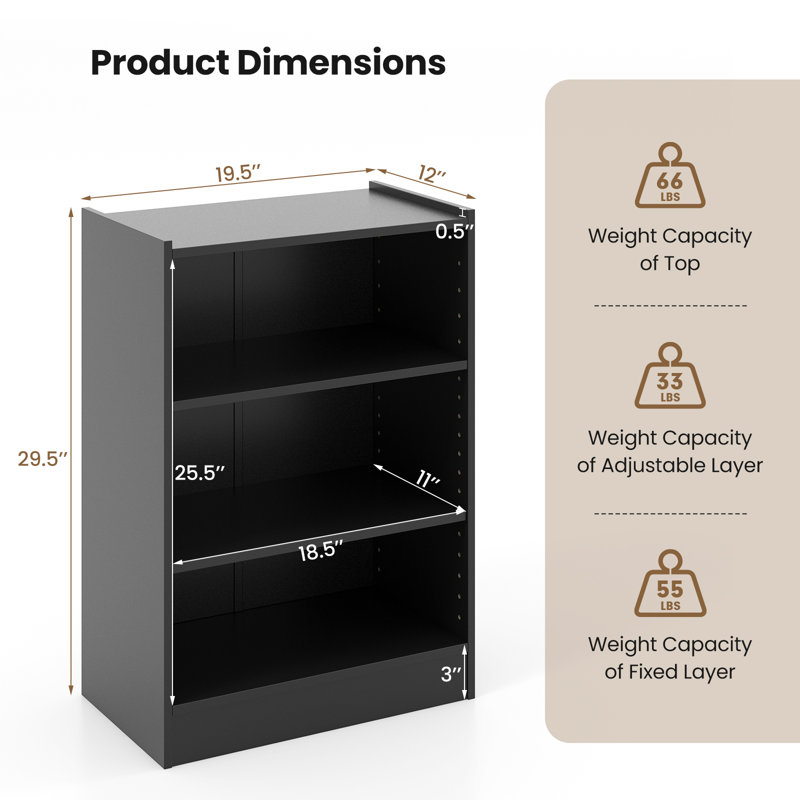 29.5'' H X 19.5'' W 3-Tier Bookcase Open Bookshelf Cube Storage Organizer, Black