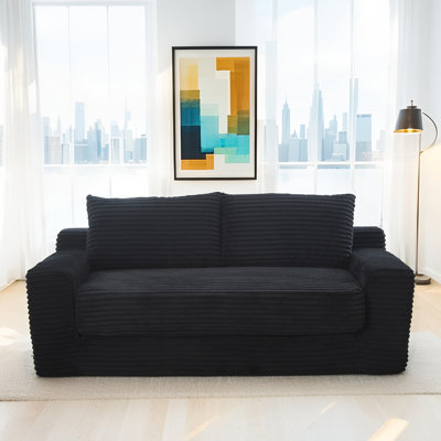 Loveseat Compression Sofa Bed Boneless Couch, Convertible 2-in-1 Design, Corduroy Fabric - Compact Memory Foam Couch For Small Spaces, Apartments, Home Office & Bedroom (black)