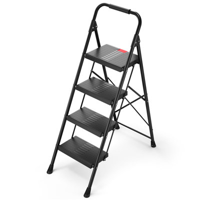 Échelle à 4 marches, escabeau pliant 800 lb avec pédales larges antidérapantes, échelle en métal avec verrou de sécurité