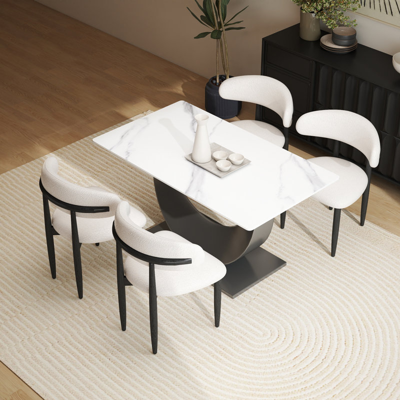 Juvan Modern Sintered Stone Dining Set, 29.21" H x 55.11" W x 31.5" D, 5 Pieces: Table, 4 Chairs, White/Black