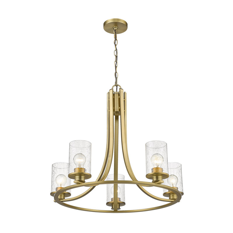 Lustre unique en forme de roue de chariot à 5 lumières, Laiton vieilli