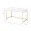 Bureau blanc laqué lustré avec 2 tiroirs et pattes dorés, plateau d'écriture au design élégant
