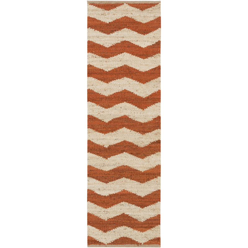 Tapis beurre / orange brûlé tissé à la main Hermine, Tapis de couloir 2 pi 3 po x 10 pi