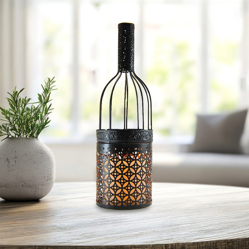 Metal Wine Bottle with Battery Operated Candle