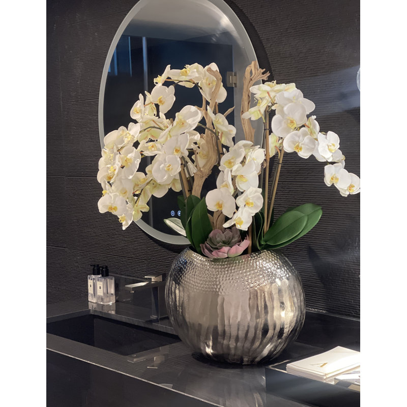 Olympian Phalaenopsis Orchids Centerpiece in Planter, Pink, Gold