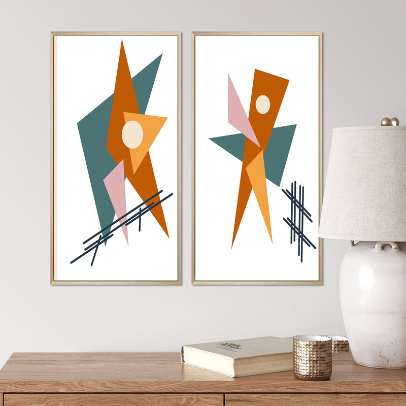 «Geometrics Abstract Scandinavian Design V», ensemble de 2 reproductions, H 32 po x l 32 po x P 1 po, Toile avec cadre brun