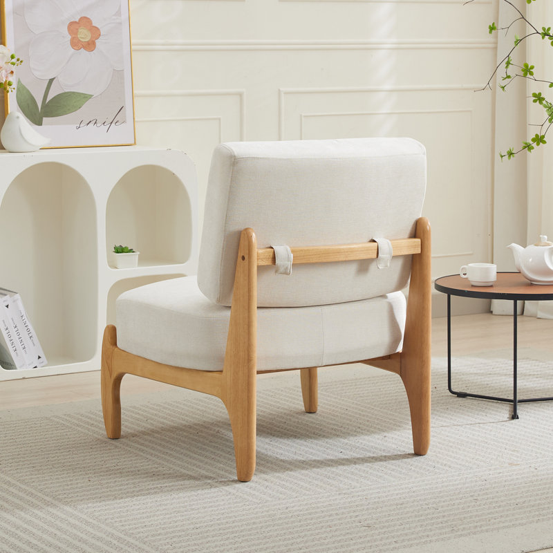 Teddy Armless Leisure Accent Chair, Brown, Beige Linen