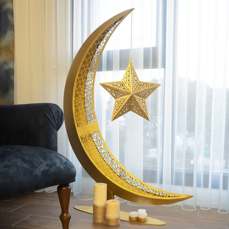 Décoration 3D 3D Ramadan lune en métal, Doré, H 30 po x l 21 po x P 4 po