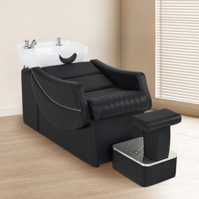 Backwash Shampoo Chair with Ceramic Shampoo Bowl For Home, Salon, Barbershop