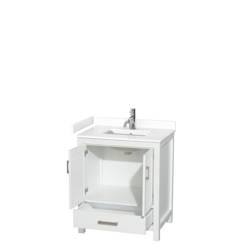 Sheffield 30" No Mirror Bathroom Vanity Set, Carrara Cultured Marble, White, 30"