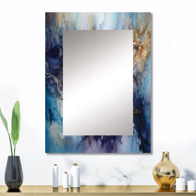 Gold Purple Captivating Liquid Ink I - Gold Modern Wall Mirror